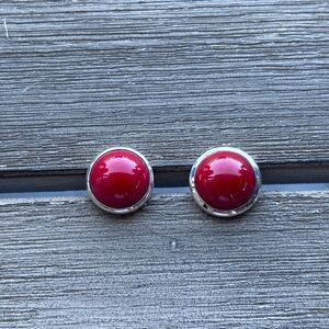 Elegant Red Coral Stud Earrings in Silver